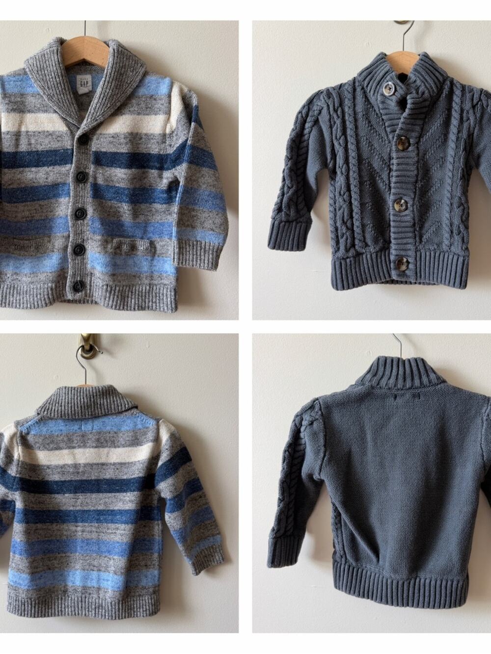 Bundle Baby Boys Cardigans Gray and Navy Shawl Collar Size 18 Months